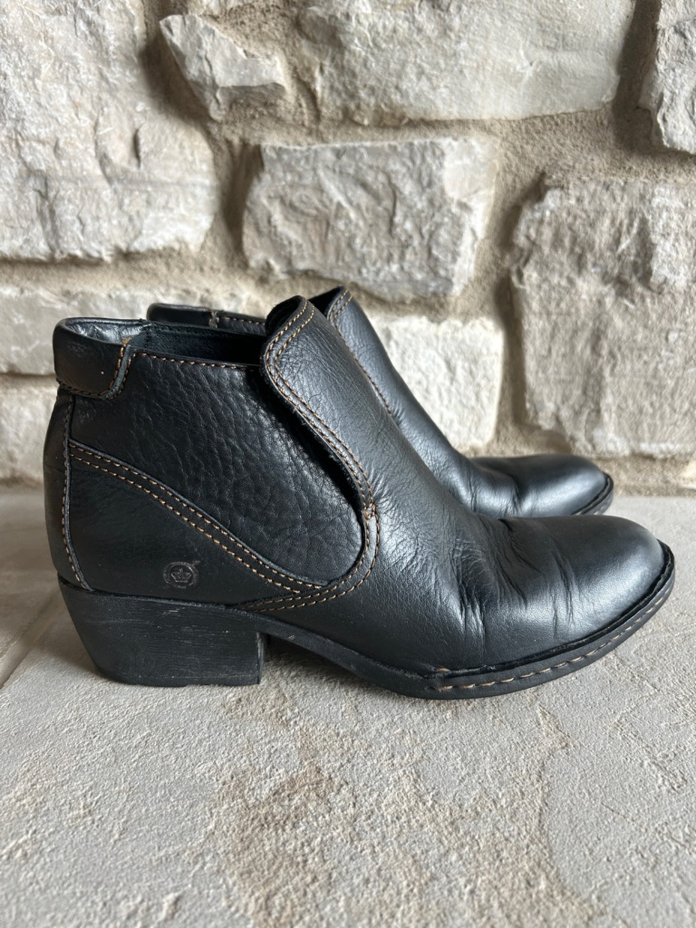 Born Rachel Black Leather Ankle Boots for Women - Classic Slip-On Chelsea Style